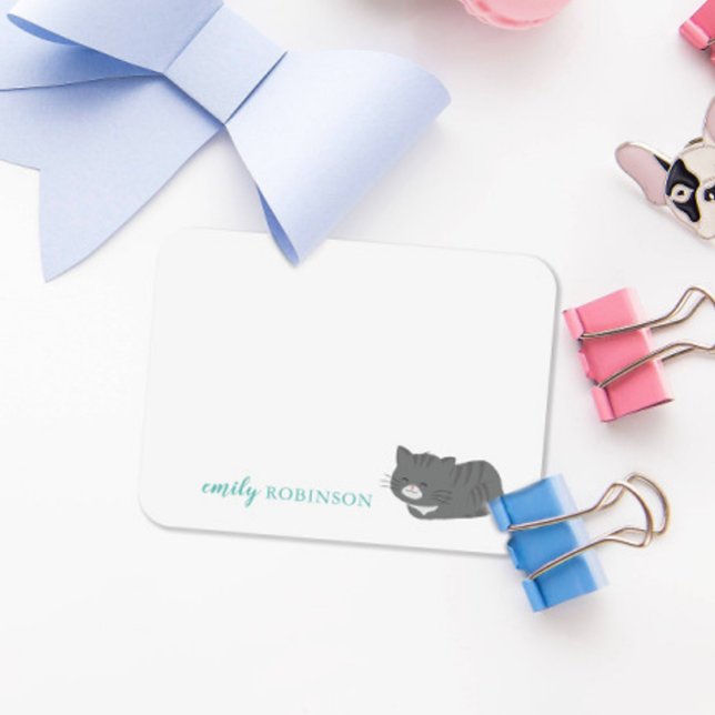 Personalised Cute Grey Cat Note Card (Creator Uploaded)