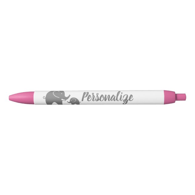 Personalised cute grey elephant baby shower party blue ink pen (Front)