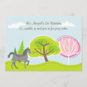 Personalised Cute Grey Horse Pony Rides Birthday Invitation