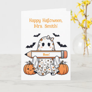 Personalised Cute Halloween Ghost Teacher Greeting Card