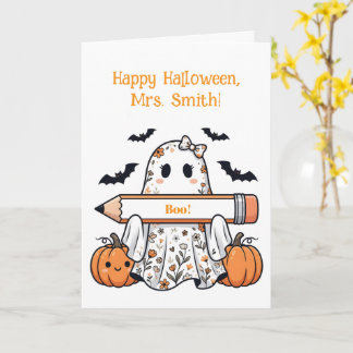 Personalised Cute Halloween Ghost Teacher Greeting Card