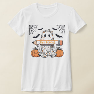 Personalised Cute Halloween Ghost Teacher T-Shirt