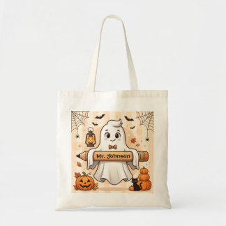 Personalised Cute Halloween Ghost Teacher Tote Bag
