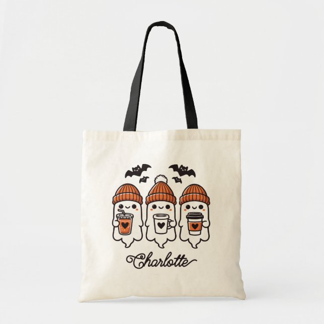 Personalised Cute Halloween Ghosts Tote Bag (Front)