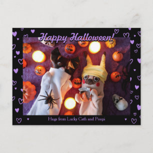 Personalised Cute Halloween Purple Hearts Photo Postcard