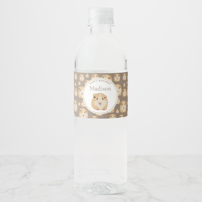 Personalised Cute Hamster Pattern Birthday Party Water Bottle Label (Front)