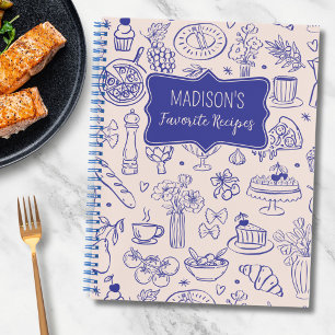 Personalised Cute Hand Drawn Food Flower Recipe Notebook