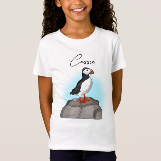 Personalised Cute Hand drawn Puffin T-Shirt (Front)