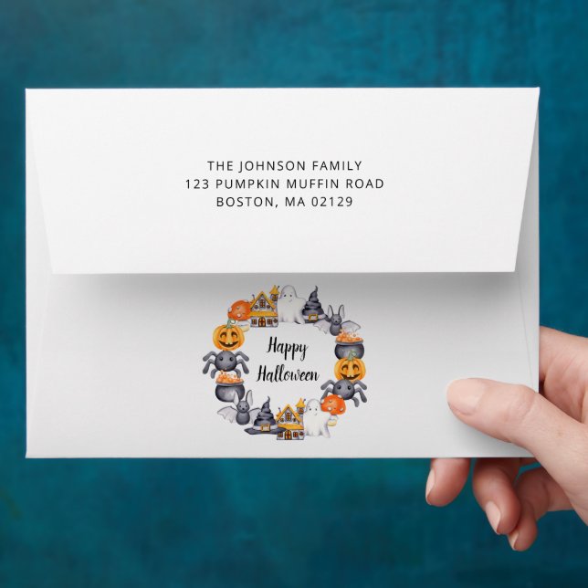 Personalised Cute Happy Halloween Illustration Envelope (Hand)