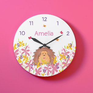 Personalised Cute Hedgehog Nursery Large Clock
