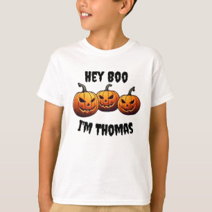 Personalised Cute Hey Boo pumpkins Halloween boys  T-Shirt
