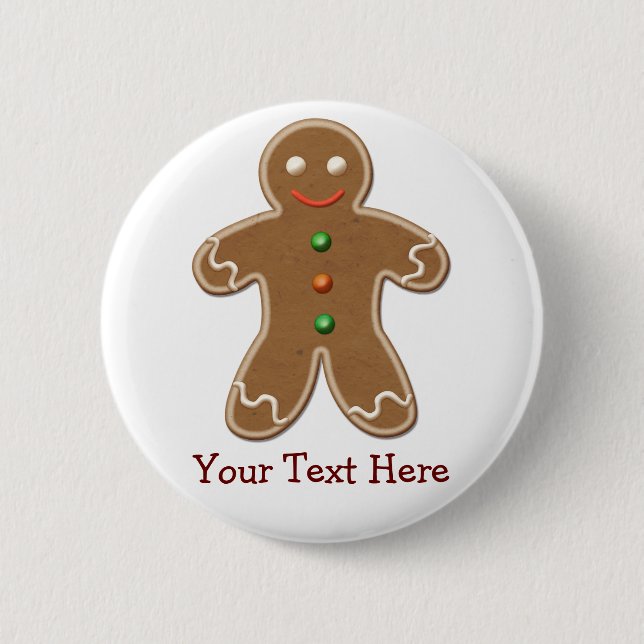 Personalised Cute Holiday Gingerbread Man 6 Cm Round Badge (Front)