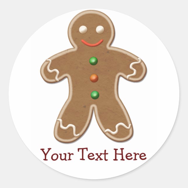 Personalised Cute Holiday Gingerbread Man Classic Round Sticker (Front)
