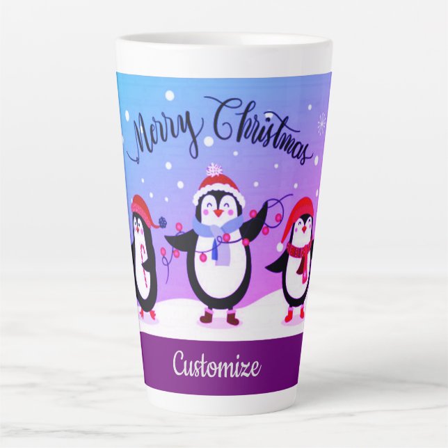 Personalised Cute Holiday Penguins 2 Latte Mug (Front)