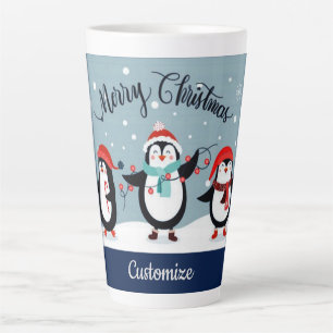 Personalised Cute Holiday Penguins Latte Mug