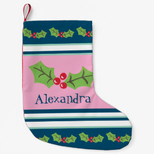 Personalised Cute Holly & Berries Small Christmas Stocking