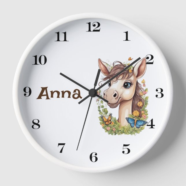 Personalised Cute Horse Wall Clock: Charming and C Clock (Front)