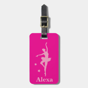 Personalised Cute Hot Pink ballerina Luggage Tag