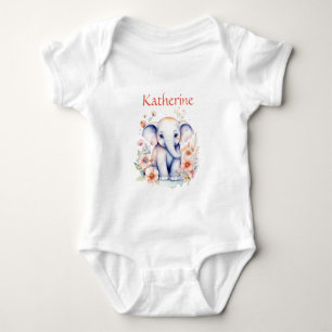 Personalised Cute Illustration of a Baby Elephant Bodysuit