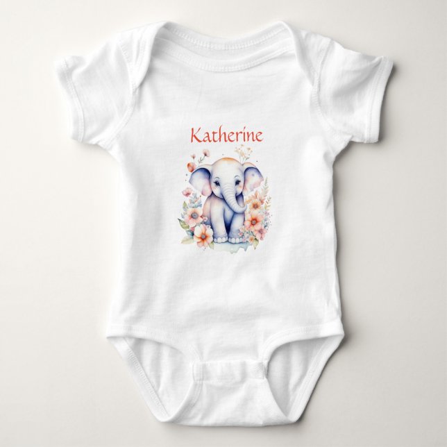 Personalised Cute Illustration of a Baby Elephant Bodysuit (Front)