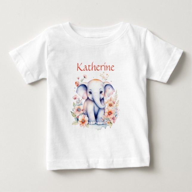 Personalised Cute Illustration of a Baby Elephant T-Shirt (Front)