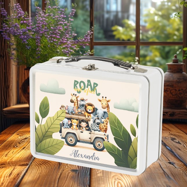 Personalised Cute Jungle Animals Kids  Metal Lunch Box (Creator Uploaded)
