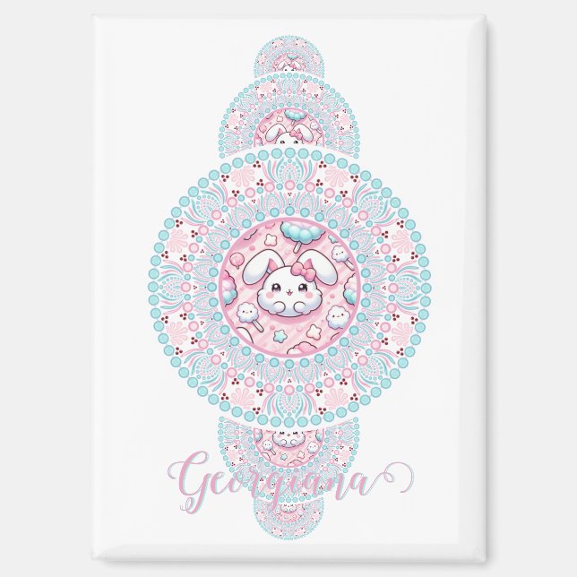 Personalised Cute Kawaii Bunny Ornamental Mandala Magnet (Front)