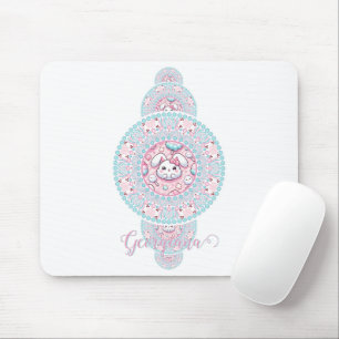 Personalised Cute Kawaii Bunny Ornamental Mandala Mouse Pad