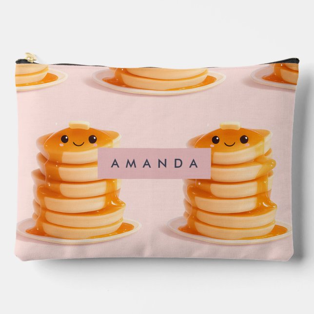 Personalised Cute Kawaii Pancake Stack with Syrup Accessory Pouch (Front)