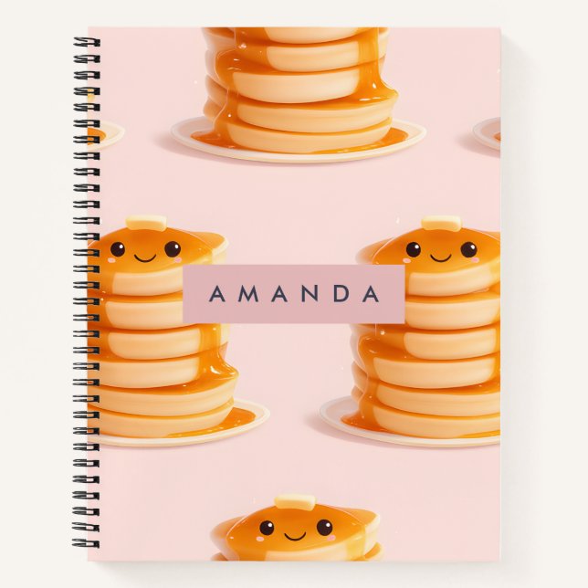 Personalised Cute Kawaii Pancake Stack with Syrup Notebook (Front)