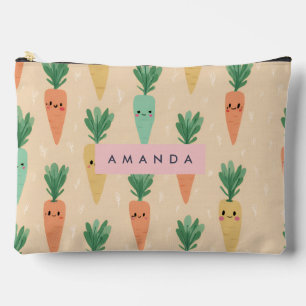 Personalised Cute Kawaii Pastel Carrot Faces Accessory Pouch