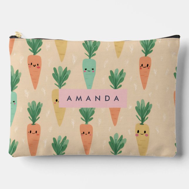 Personalised Cute Kawaii Pastel Carrot Faces  Accessory Pouch (Front)