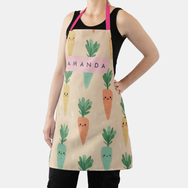 Personalised Cute Kawaii Pastel Carrot Faces  Apron (Insitu)