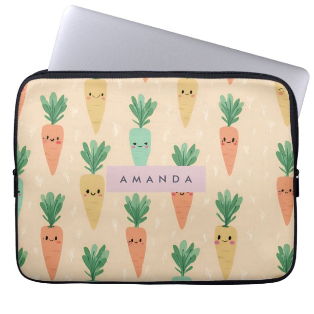Personalised Cute Kawaii Pastel Carrot Faces  Laptop Sleeve (Front)
