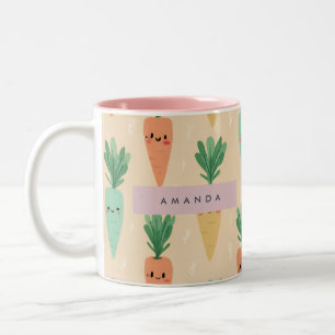 Personalised Cute Kawaii Pastel Carrot Faces Two-Tone Coffee Mug