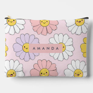 Personalised Cute Kawaii Pastel Daisy Flower Faces Accessory Pouch
