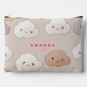 Personalised Cute Kawaii Pastel Smiling Clouds Accessory Pouch