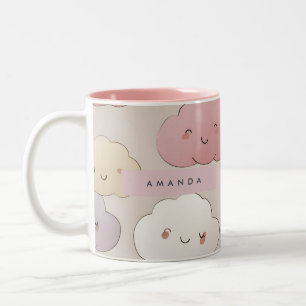 Personalised Cute Kawaii Pastel Smiling Clouds Two-Tone Coffee Mug