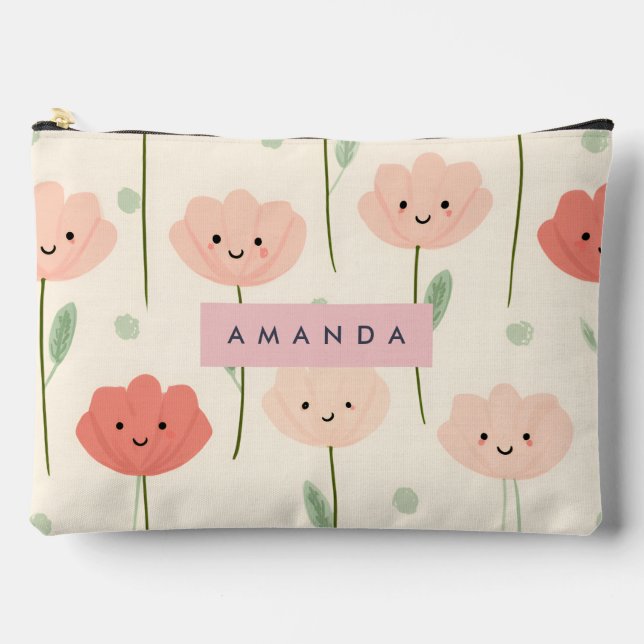 Personalised Cute Kawaii Pastel Smiling Flower  Accessory Pouch (Front)