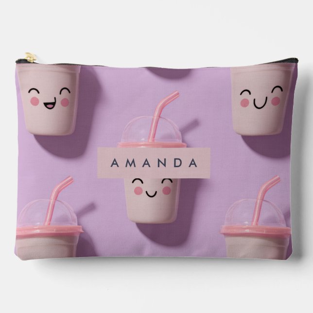 Personalised Cute Kawaii Pastel Smoothie Cup Faces Accessory Pouch (Front)