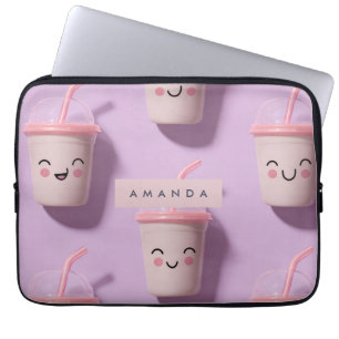Personalised Cute Kawaii Pastel Smoothie Cup Faces Laptop Sleeve