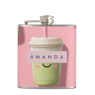 Personalised Cute Kawaii Pastel Smoothie Matcha Hip Flask