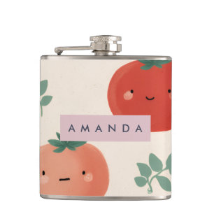 Personalised Cute Kawaii Pastel Tomato Faces Hip Flask