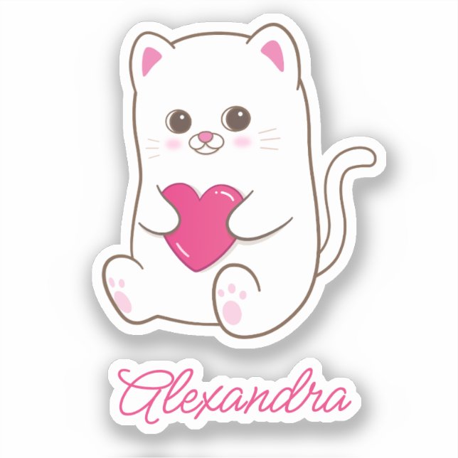 Personalised Cute Kawaii Pink Heart Cat Name (Front)