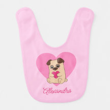 Personalised Cute Kawaii Pink Heart Pug Name