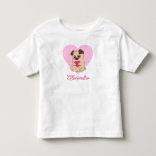 Personalised Cute Kawaii Pink Heart Pug Name Toddler T-Shirt