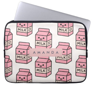 Personalised Cute Kawaii Pink Milk Carton Design Laptop Sleeve