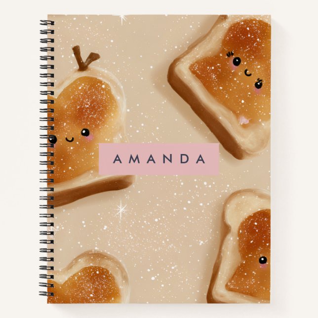 Personalised Cute Kawaii Toast Pattern Notebook (Front)