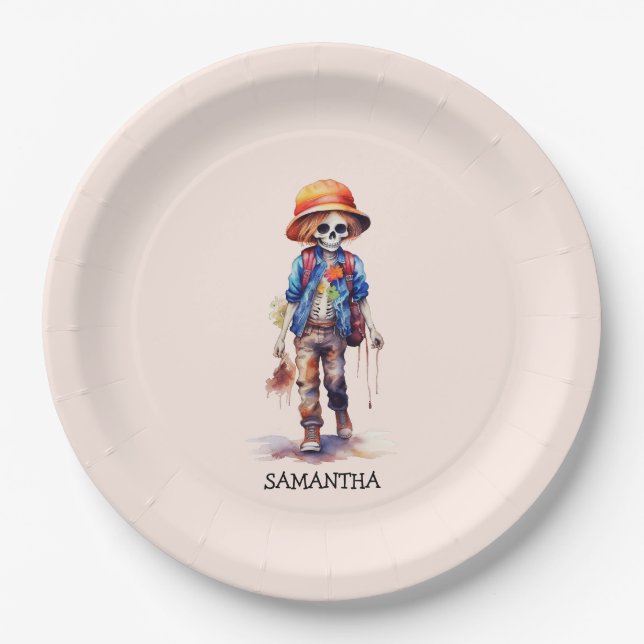 Personalised Cute Kid Zombie Halloween (2) Paper Plate (Front)