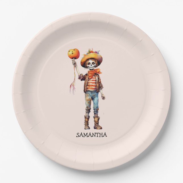 Personalised Cute Kid Zombie Halloween (3) Paper Plate (Front)